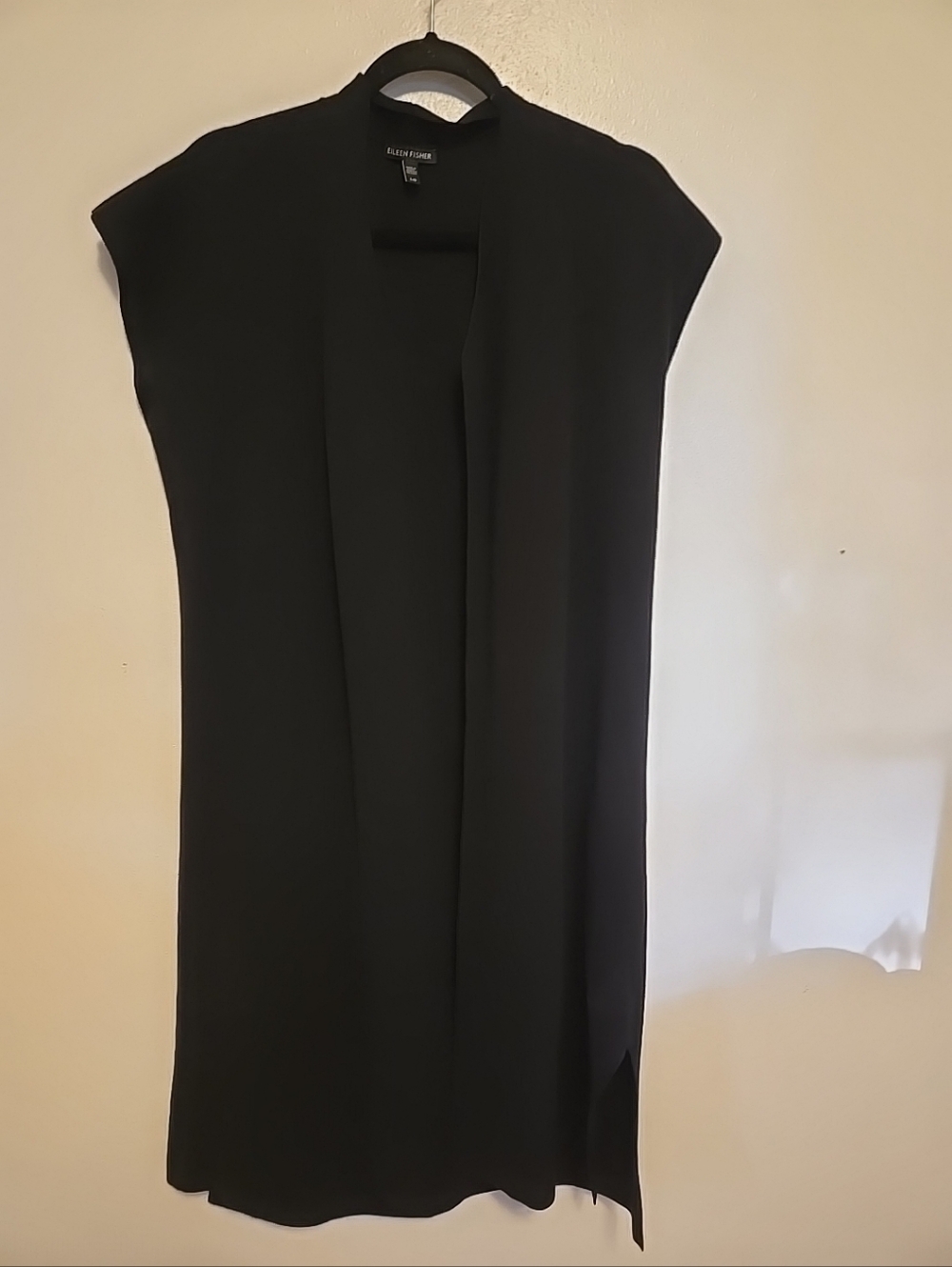 Eileen Fisher Long Sweater Vest Open Front Silk Cotton Black L